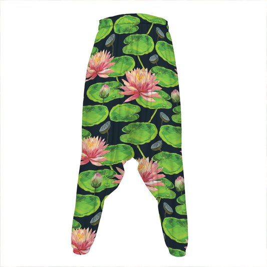 Water Lily Flower Pattern Print Hammer Pants
