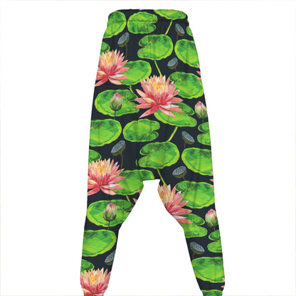 Water Lily Flower Pattern Print Hammer Pants
