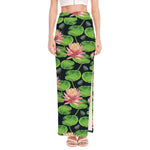 Water Lily Flower Pattern Print High Slit Maxi Skirt