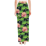 Water Lily Flower Pattern Print High Slit Maxi Skirt