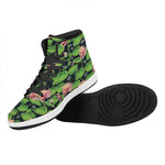 Water Lily Flower Pattern Print High Top Leather Sneakers
