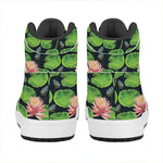 Water Lily Flower Pattern Print High Top Leather Sneakers