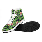Water Lily Flower Pattern Print High Top Leather Sneakers