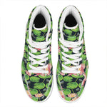 Water Lily Flower Pattern Print High Top Leather Sneakers