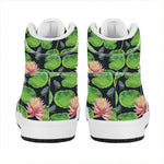 Water Lily Flower Pattern Print High Top Leather Sneakers