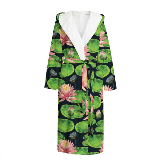 Water Lily Flower Pattern Print Hooded Bathrobe