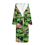 Water Lily Flower Pattern Print Hooded Bathrobe