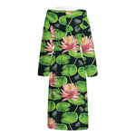 Water Lily Flower Pattern Print Hooded Bathrobe
