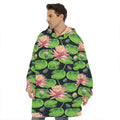 Water Lily Flower Pattern Print Hoodie Blanket