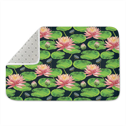 Water Lily Flower Pattern Print Indoor Door Mat