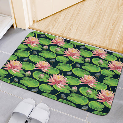 Water Lily Flower Pattern Print Indoor Door Mat