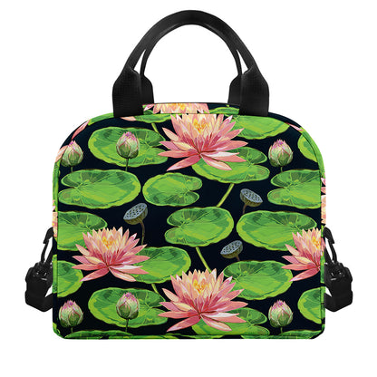 Water Lily Flower Pattern Print Insulated Lunch Bag