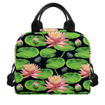 Water Lily Flower Pattern Print Insulated Lunch Bag
