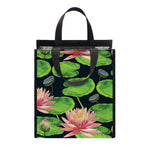 Water Lily Flower Pattern Print Insulated Lunch Tote