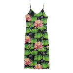 Water Lily Flower Pattern Print Jersey Midi Cami Dress