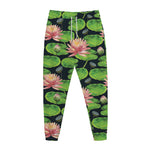Water Lily Flower Pattern Print Jogger Pants