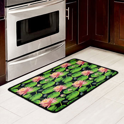 Water Lily Flower Pattern Print Kitchen Mat