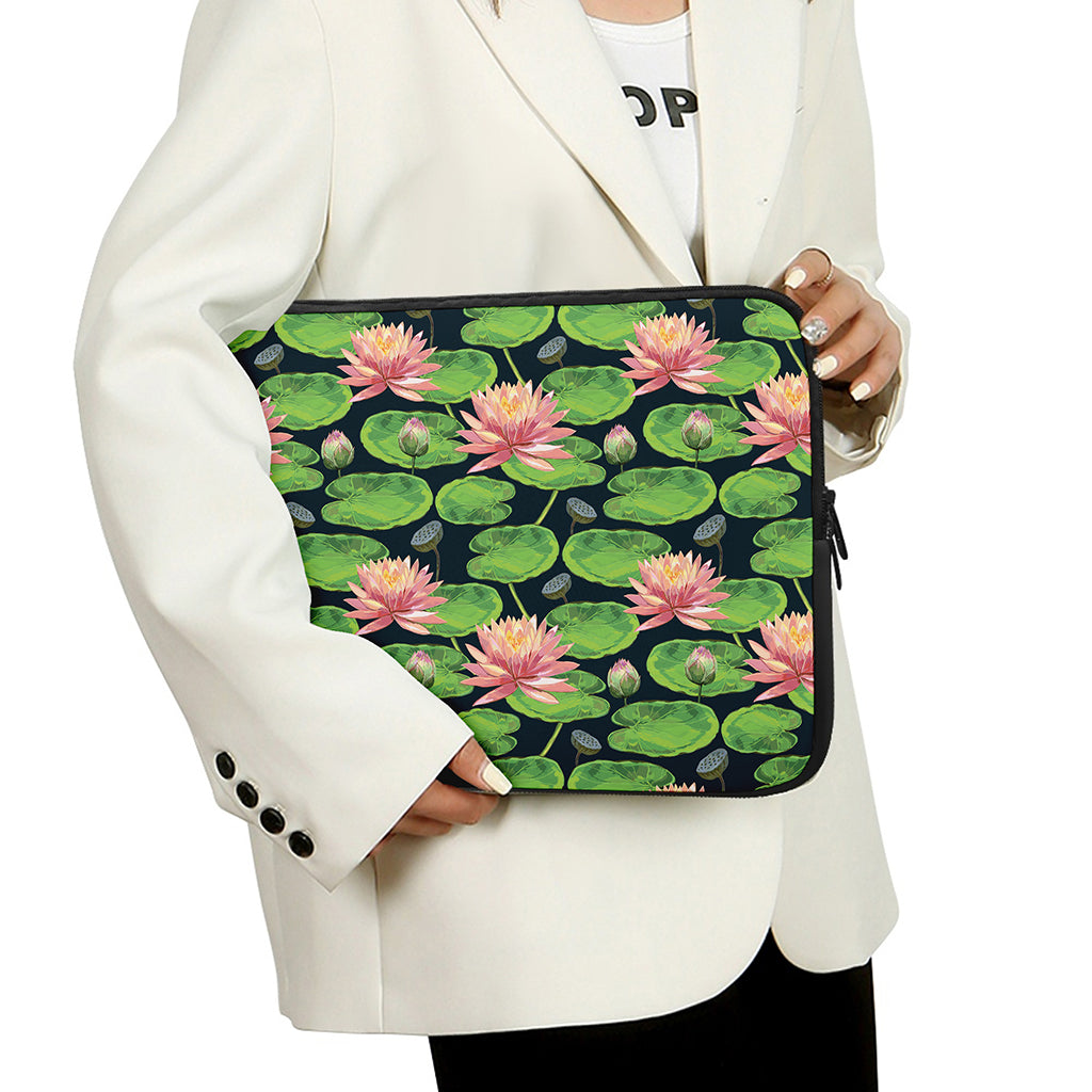 Water Lily Flower Pattern Print Laptop Sleeve