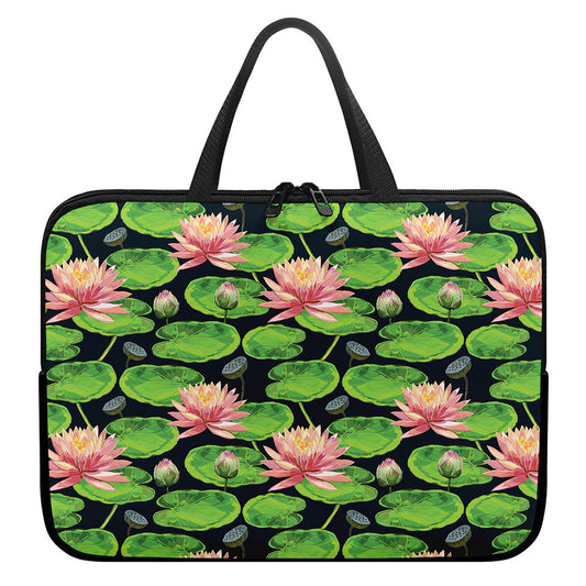 Water Lily Flower Pattern Print Laptop Sleeve With Handle