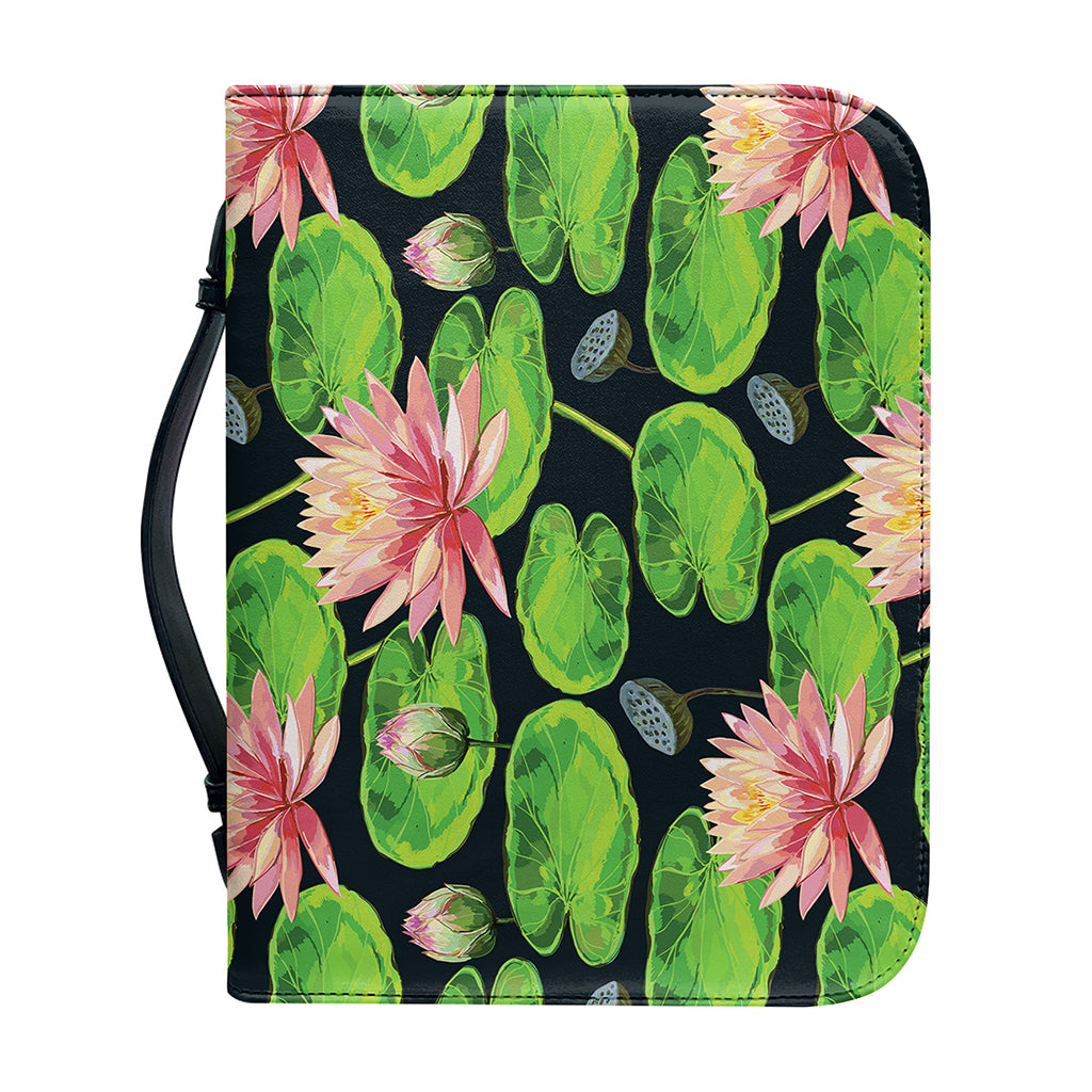 Water Lily Flower Pattern Print Leather Bible Cover
