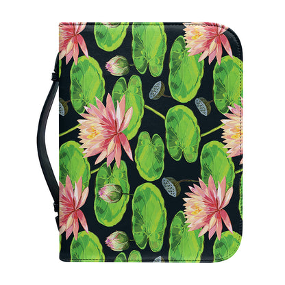 Water Lily Flower Pattern Print Leather Bible Cover