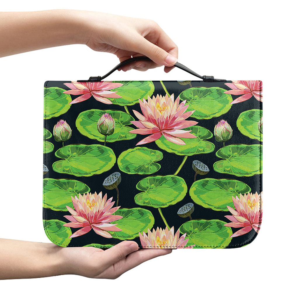 Water Lily Flower Pattern Print Leather Bible Cover