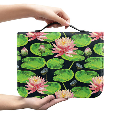Water Lily Flower Pattern Print Leather Bible Cover
