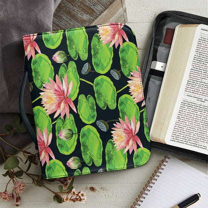 Water Lily Flower Pattern Print Leather Bible Cover