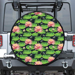 Water Lily Flower Pattern Print Leather Spare Tire Cover