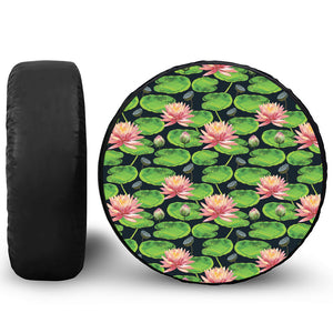 Water Lily Flower Pattern Print Leather Spare Tire Cover