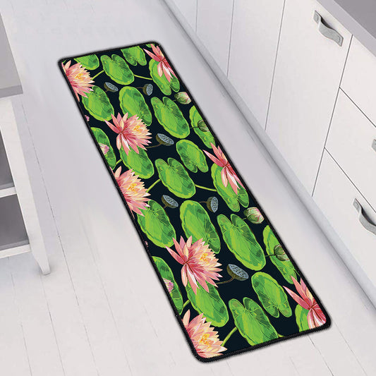 Water Lily Flower Pattern Print Long Kitchen Mat
