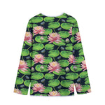 Water Lily Flower Pattern Print Long Sleeve Short Coat