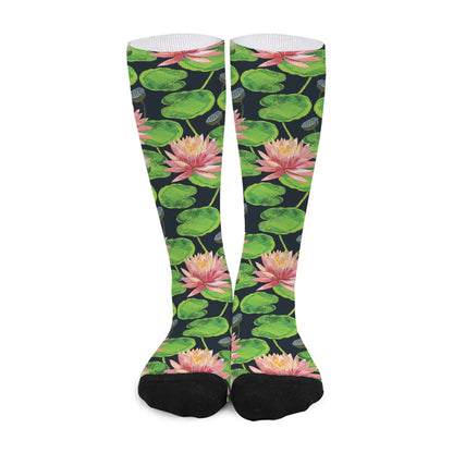Water Lily Flower Pattern Print Long Socks