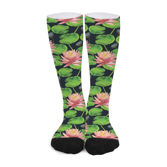 Water Lily Flower Pattern Print Long Socks