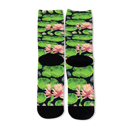 Water Lily Flower Pattern Print Long Socks