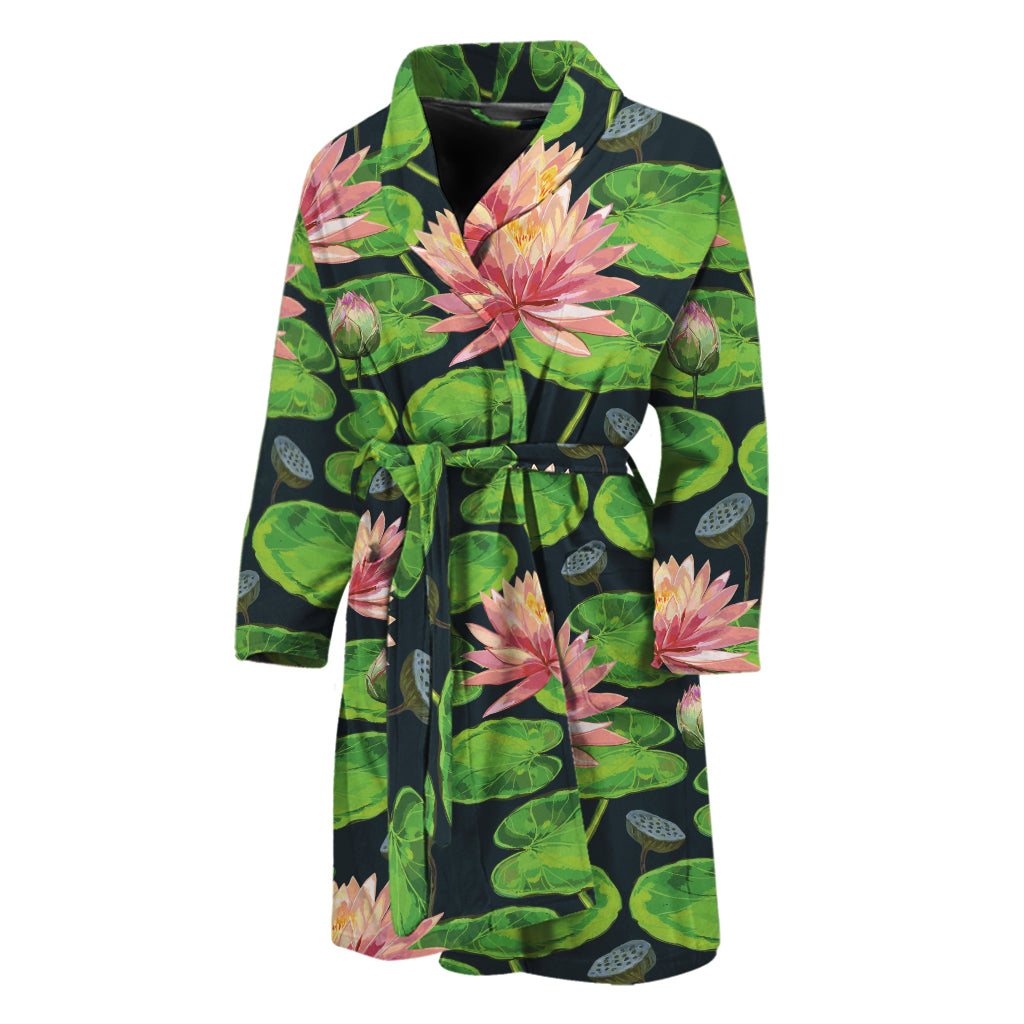 Water Lily Flower Pattern Print Men's Bathrobe