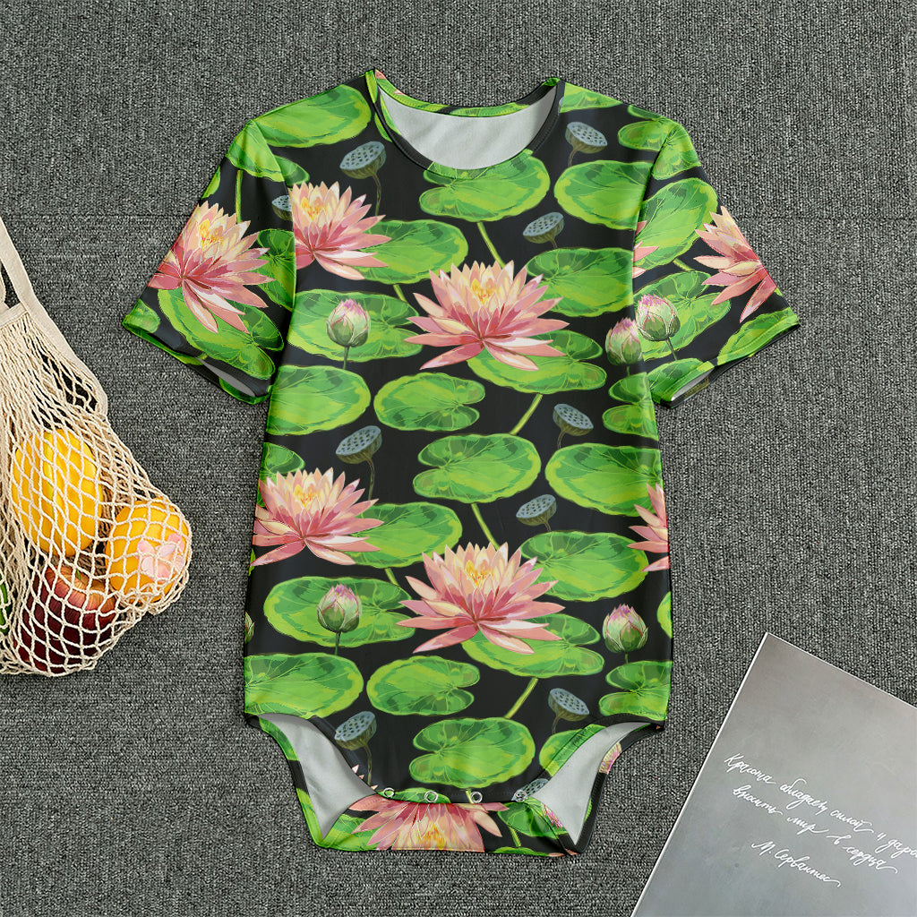 Water Lily Flower Pattern Print Men's Bodysuit
