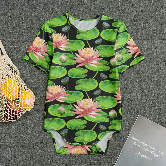 Water Lily Flower Pattern Print Men's Bodysuit