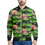 Water Lily Flower Pattern Print Men's Bomber Jacket