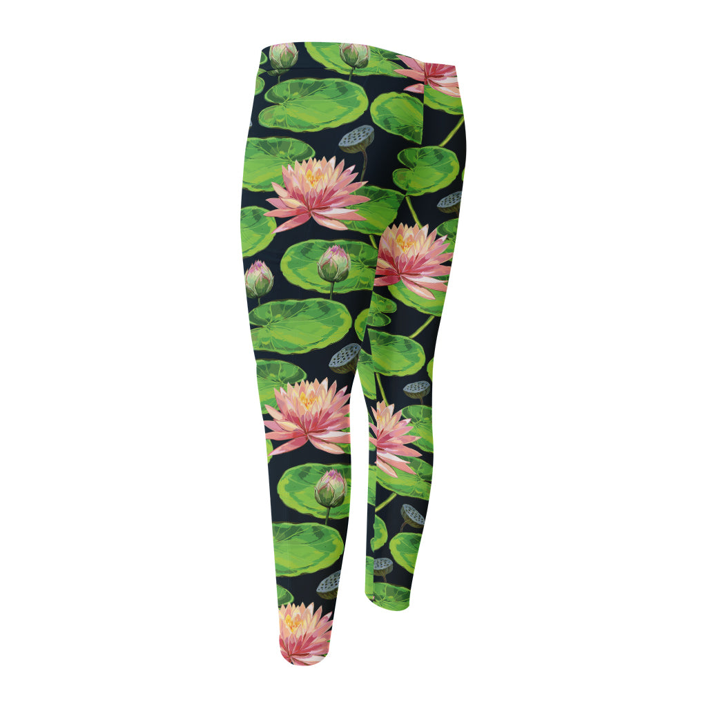 Water Lily Flower Pattern Print Men's Compression Pants