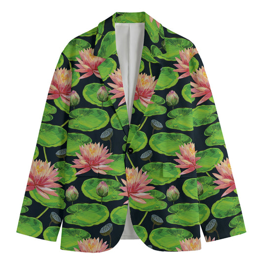 Water Lily Flower Pattern Print Men's Cotton Blazer