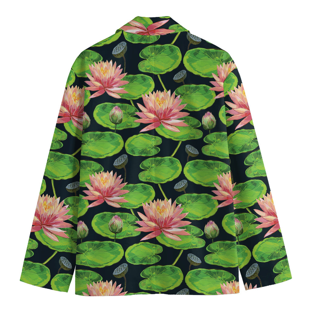 Water Lily Flower Pattern Print Men's Cotton Blazer