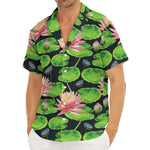 Water Lily Flower Pattern Print Men's Deep V-Neck Shirt