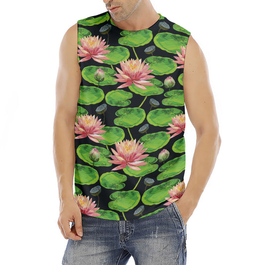 Water Lily Flower Pattern Print Men's Fitness Tank Top