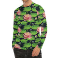 Water Lily Flower Pattern Print Men's Long Sleeve Rash Guard