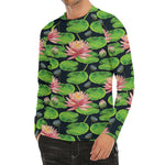 Water Lily Flower Pattern Print Men's Long Sleeve Rash Guard