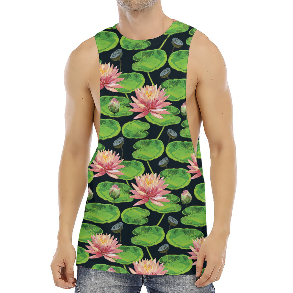 Water Lily Flower Pattern Print Men's Muscle Tank Top