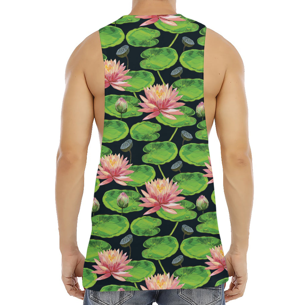 Water Lily Flower Pattern Print Men's Muscle Tank Top