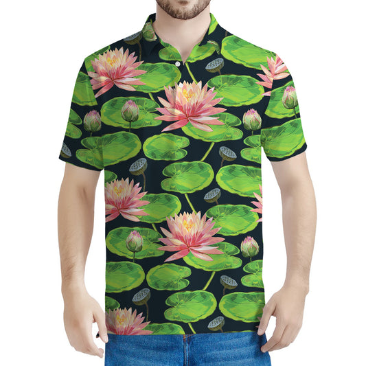 Water Lily Flower Pattern Print Men's Polo Shirt