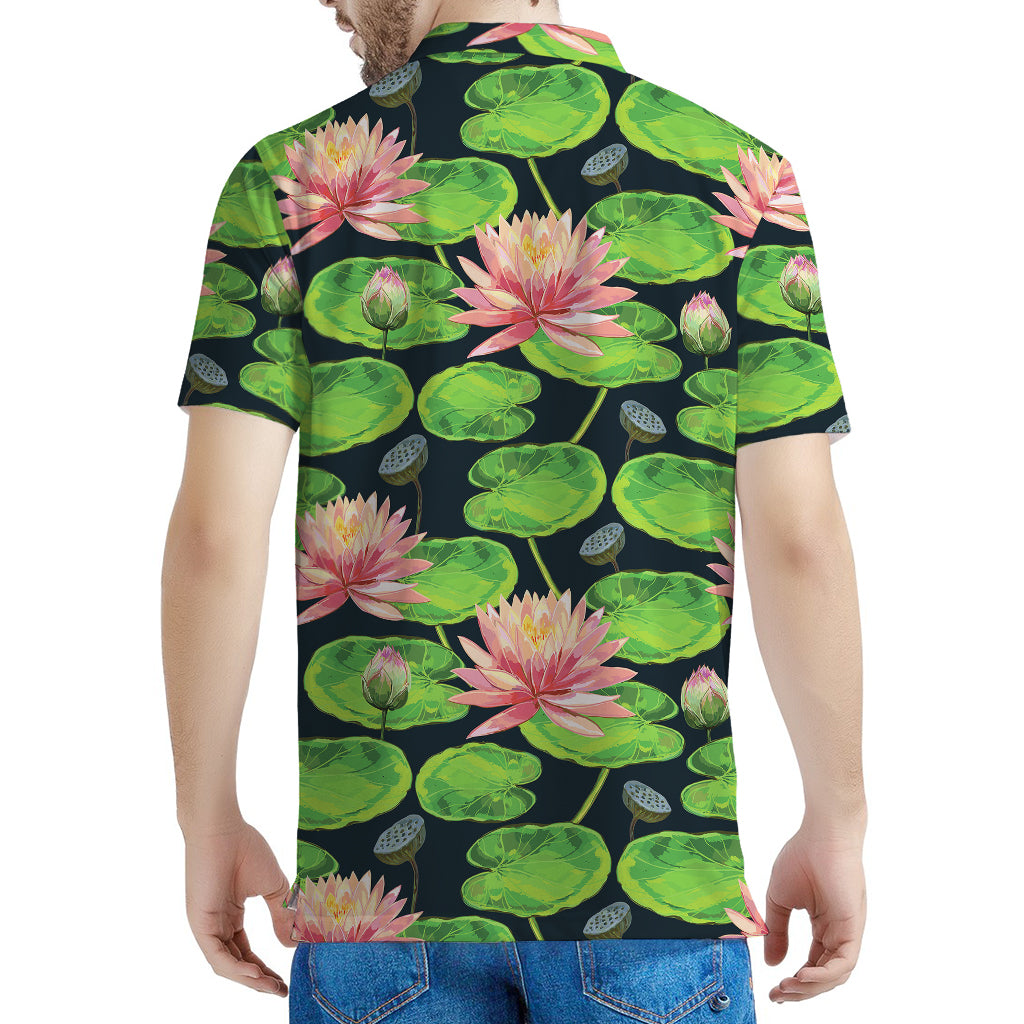 Water Lily Flower Pattern Print Men's Polo Shirt